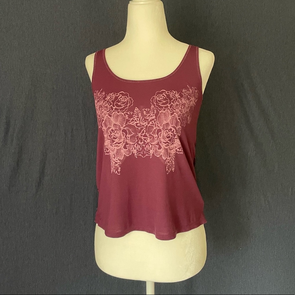 American Eagle Floral Butterfly Lace Back Tank Top